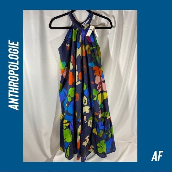 ANTHROPOLOGIE BY WHIT TWO FLORAL HALTER MIDI DRESS NEW NWT XS - Picture 10 of 14